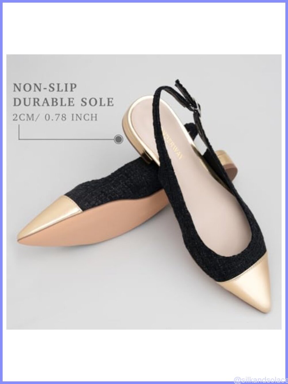 Women's Tweed Slingback Flats Pointed Toe Buckle Business Casual Dress Shoes - Picture 4 of 5